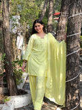 Lemon Yellow Embroidered Farsi Suit Set with Dupatta