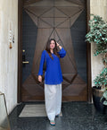Royal Blue Embroidered Tunic and White Farsi Pants Set
