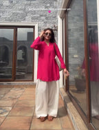 Pink Embroidery Kurta with Off-White Farshi Salwar