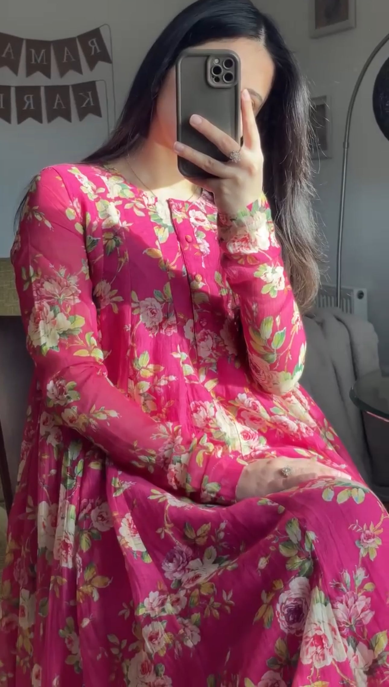 Magenta Floral Hand Screen Printed Anarkali Kurta