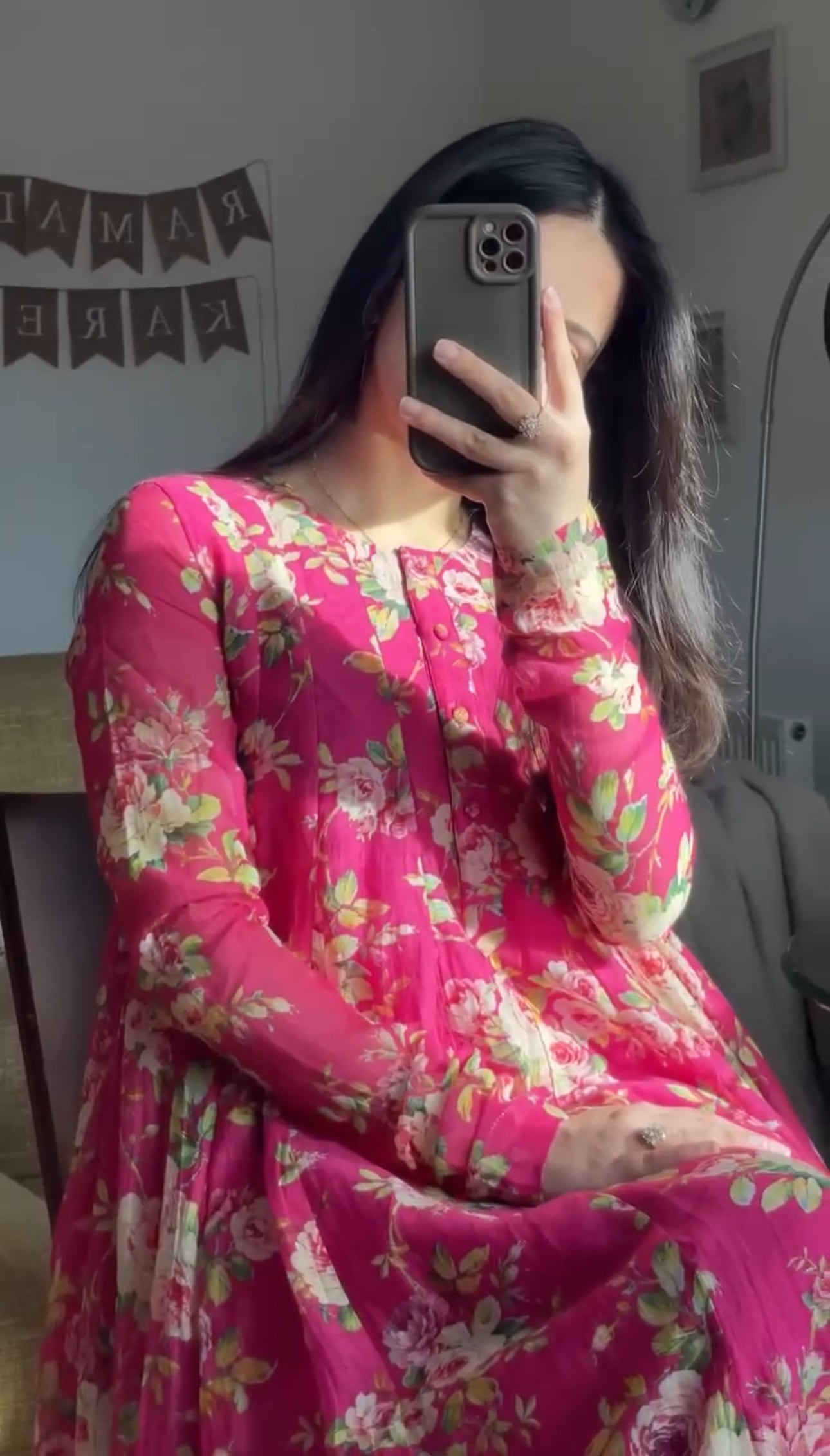Magenta Floral Hand Screen Printed Anarkali Kurta