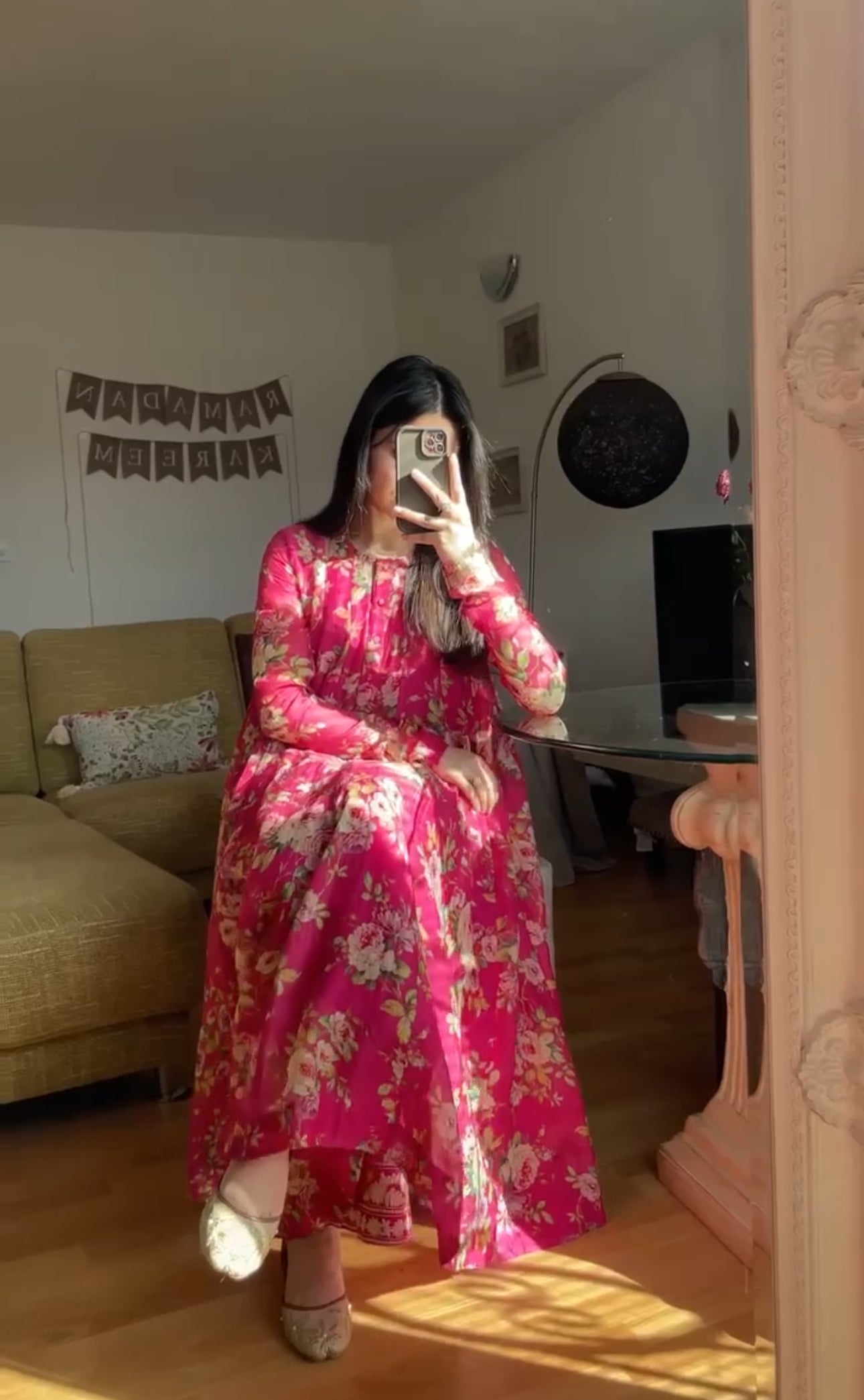Magenta Floral Hand Screen Printed Anarkali Kurta
