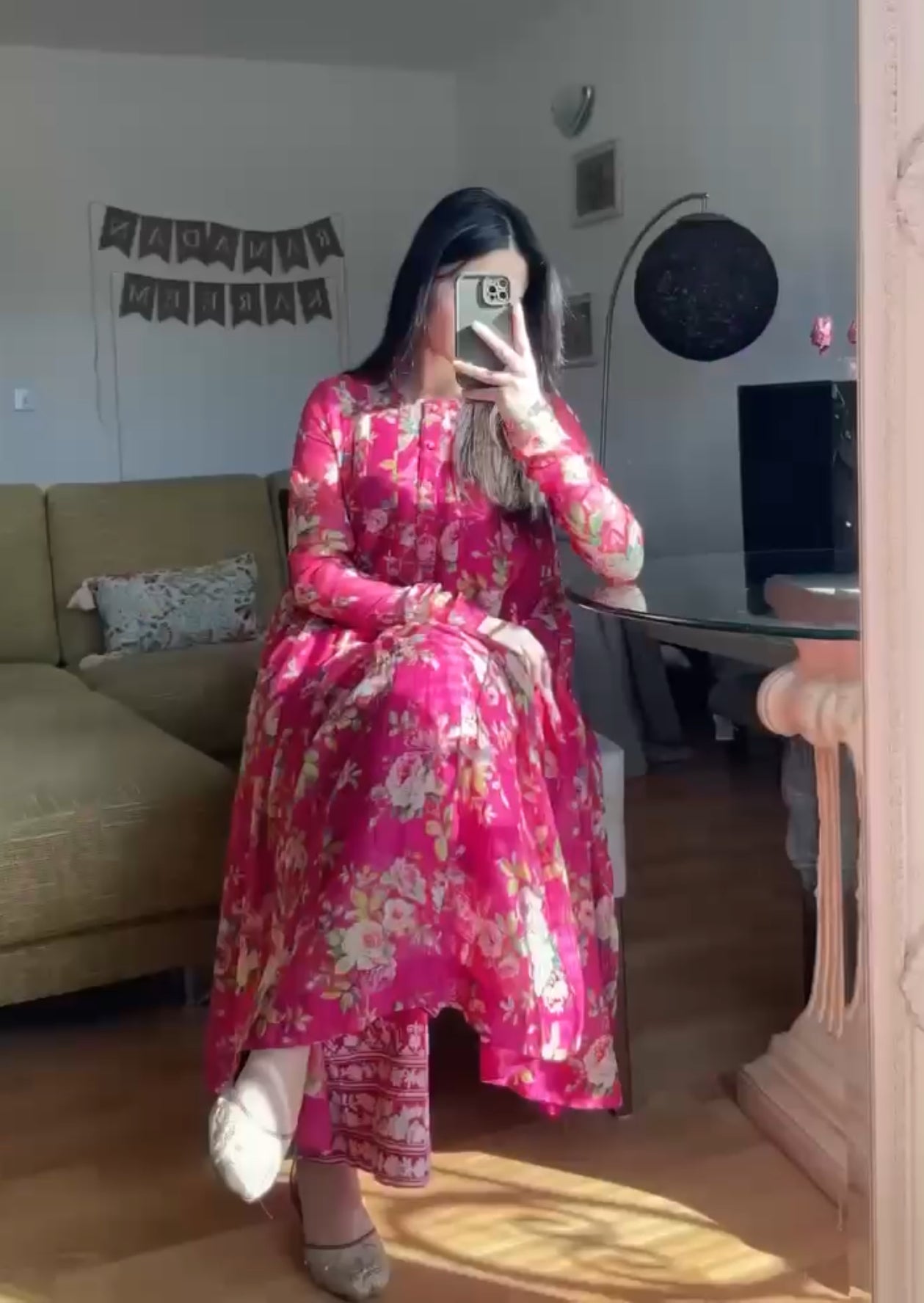 Magenta Floral Hand Screen Printed Anarkali Kurta