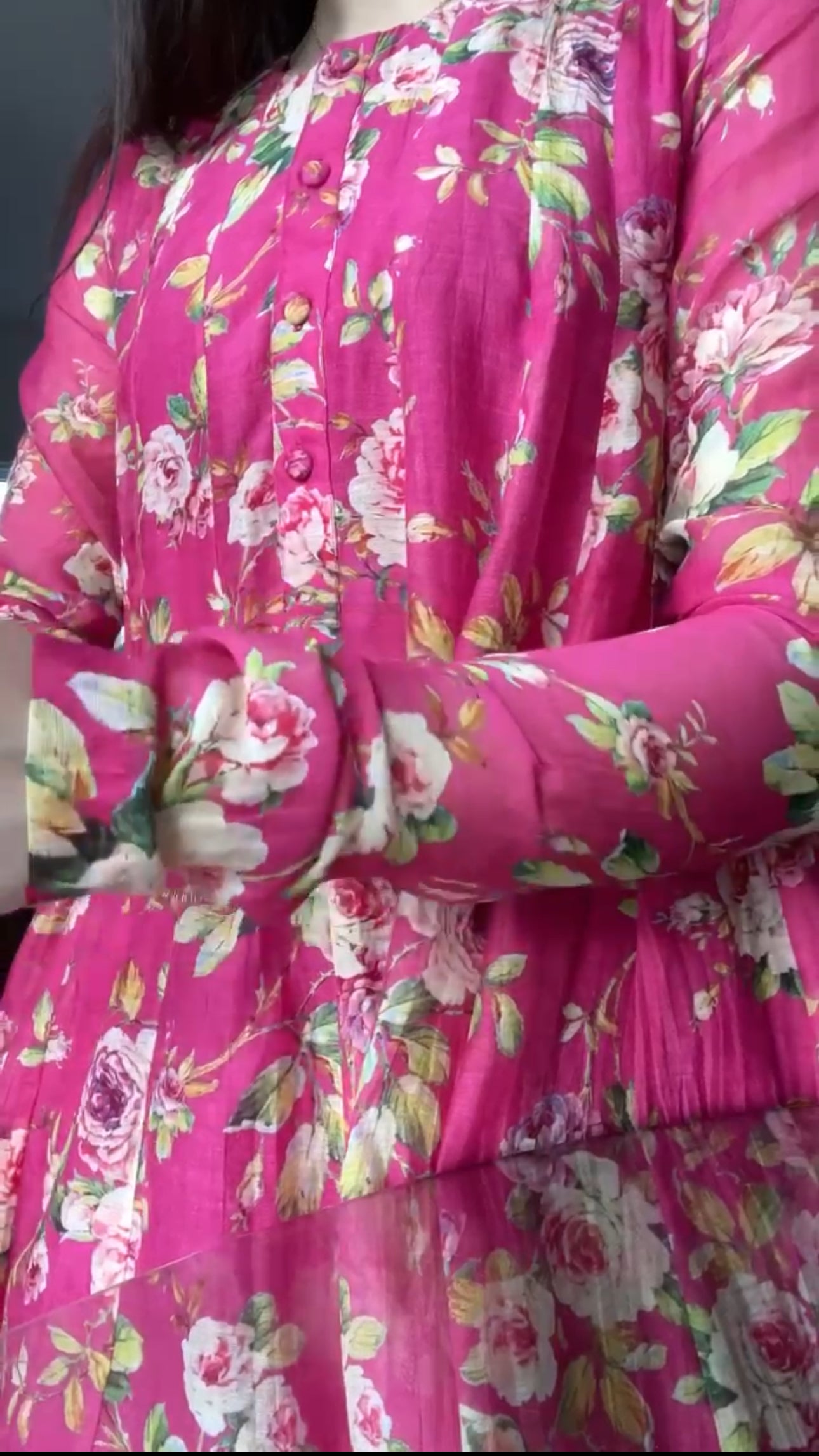 Magenta Floral Hand Screen Printed Anarkali Kurta