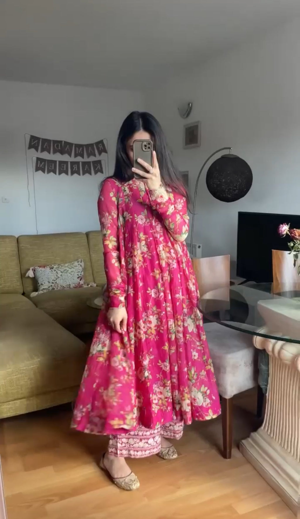Magenta Floral Hand Screen Printed Anarkali Kurta