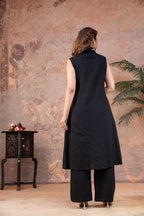 Sleek Black Sleeveless Cotton Kurta and Wide-Leg Pant Co-ord Set