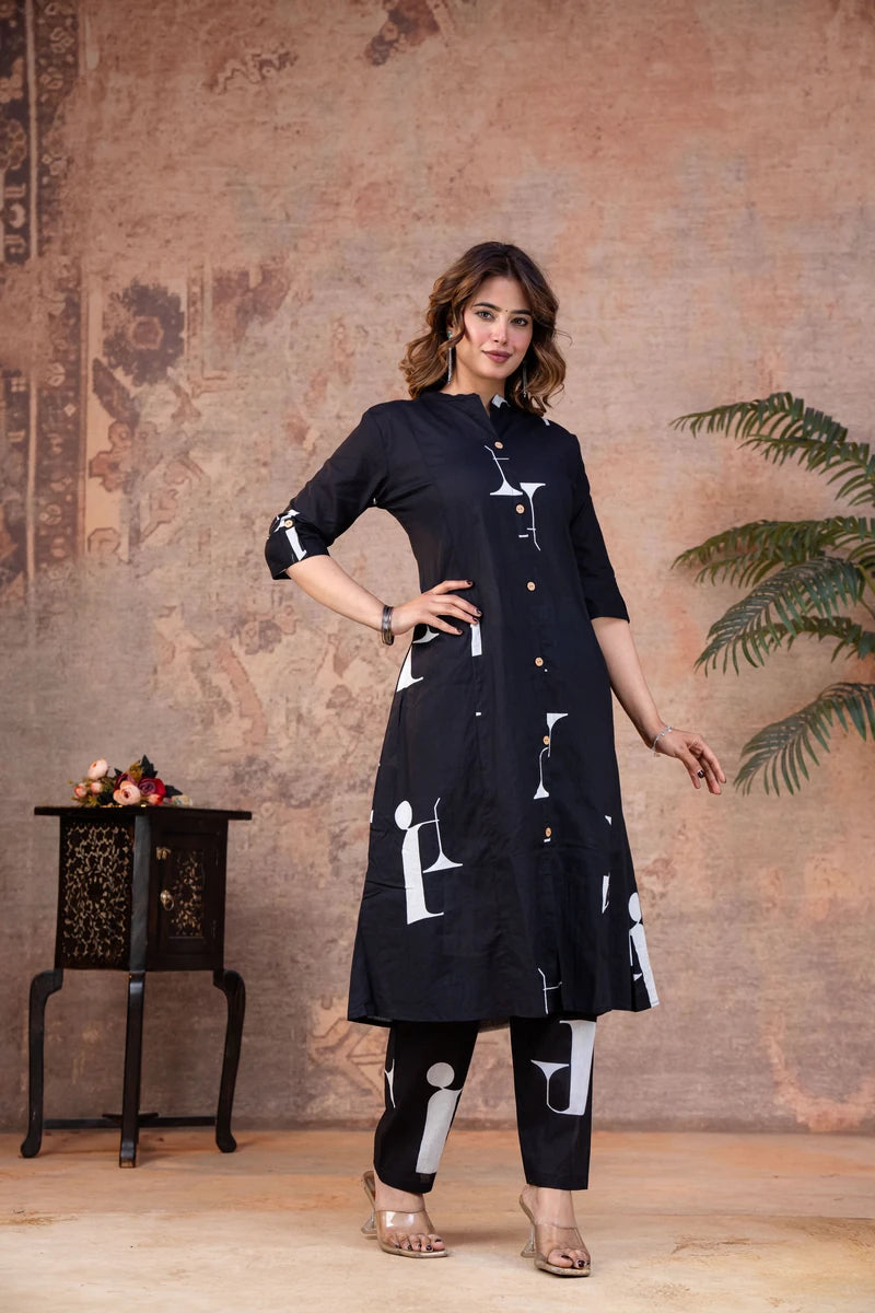 Midnight Blue Abstract Print Cotton Co-ord Set