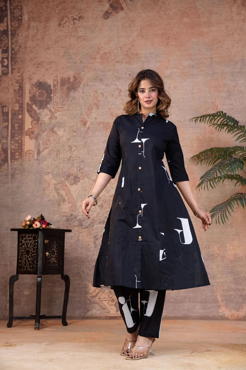Midnight Blue Abstract Print Cotton Co-ord Set