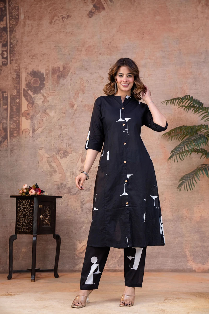Midnight Blue Abstract Print Cotton Co-ord Set