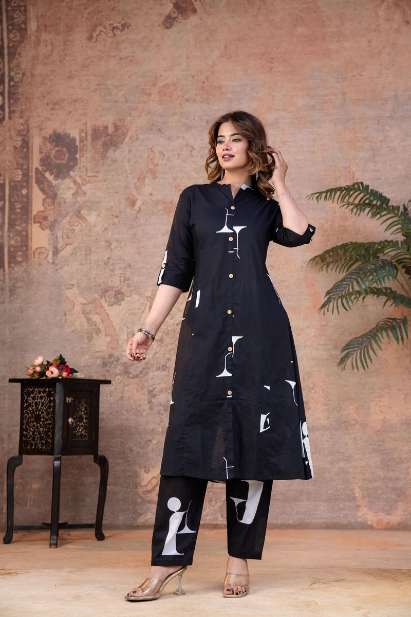 Midnight Blue Abstract Print Cotton Co-ord Set