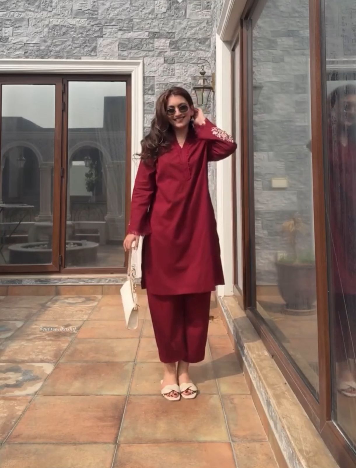 Elegant Maroon Embroidered Cotton Co-ord Set