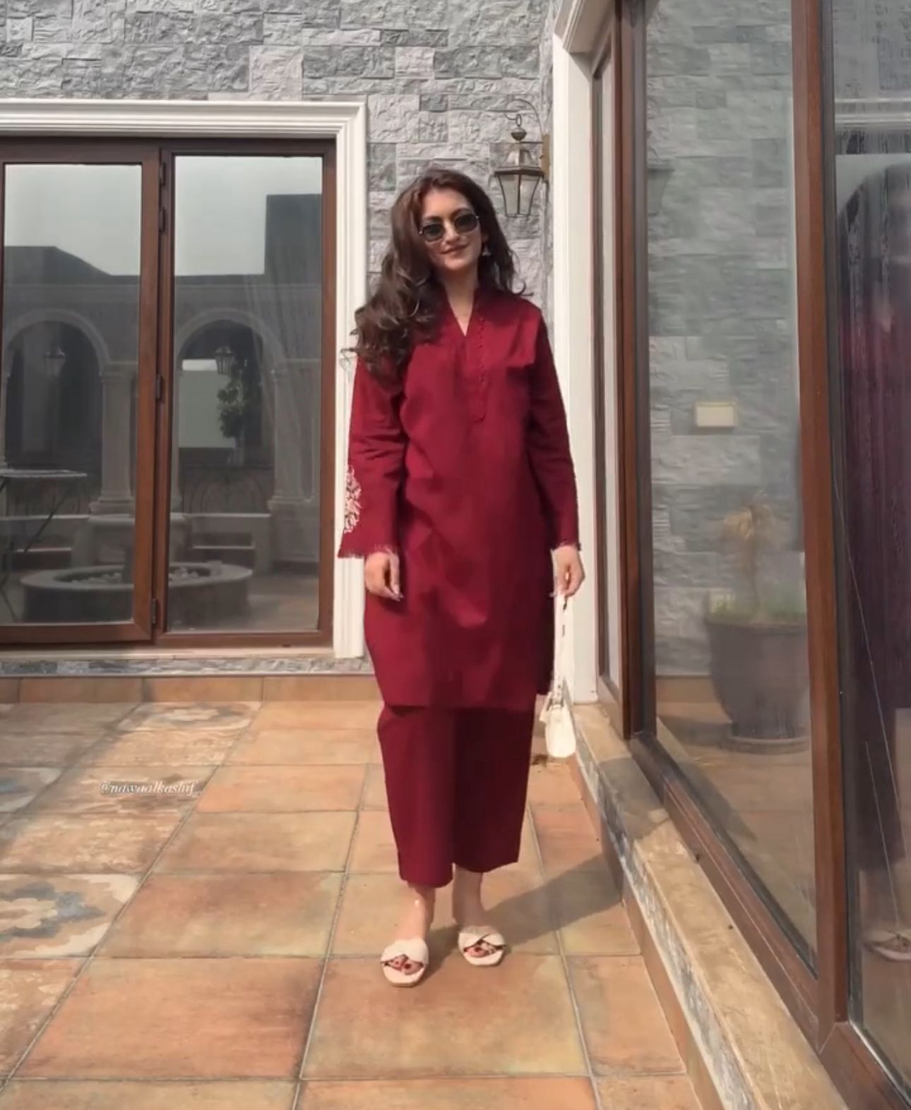 Elegant Maroon Embroidered Cotton Co-ord Set