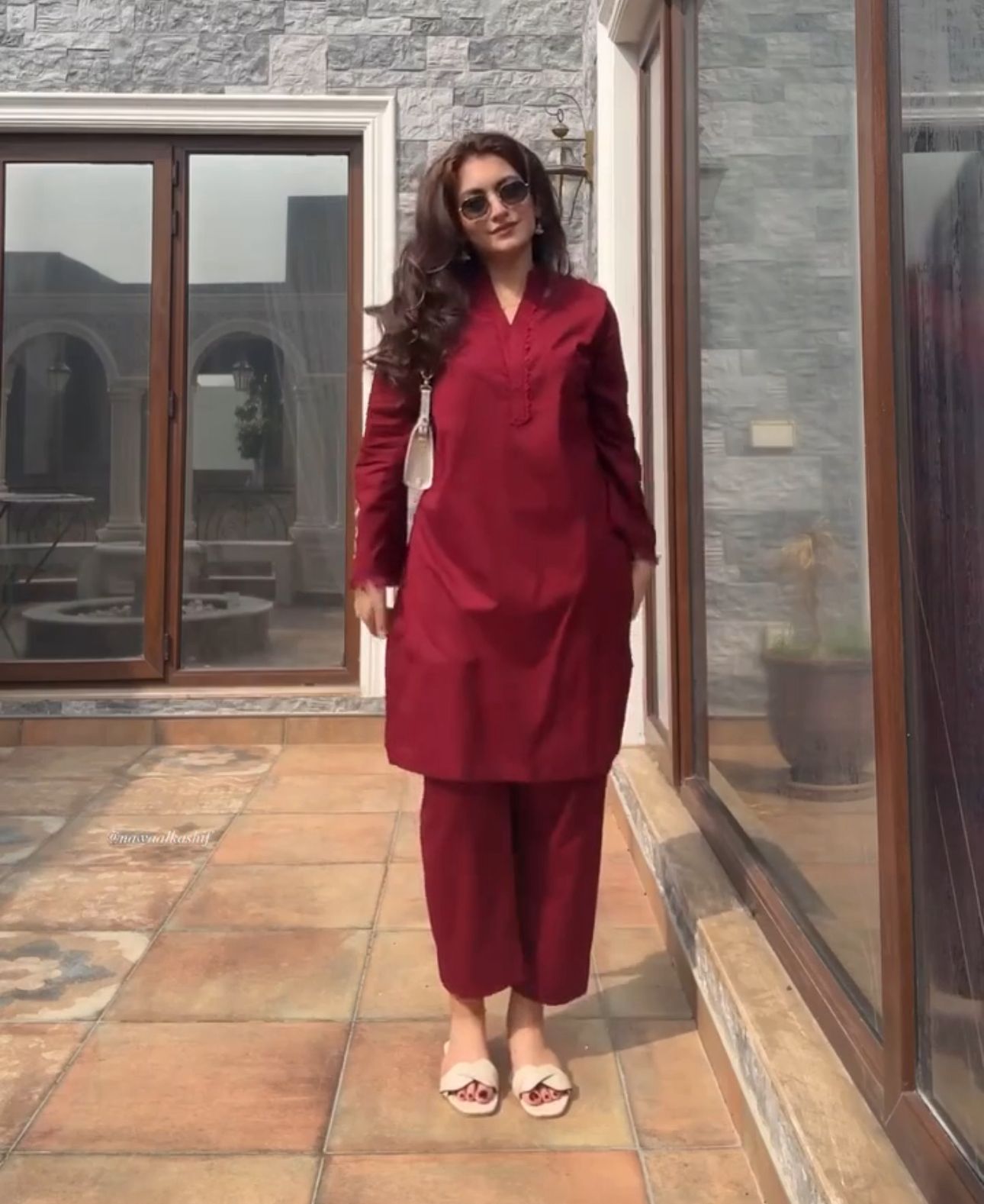 Elegant Maroon Embroidered Cotton Co-ord Set