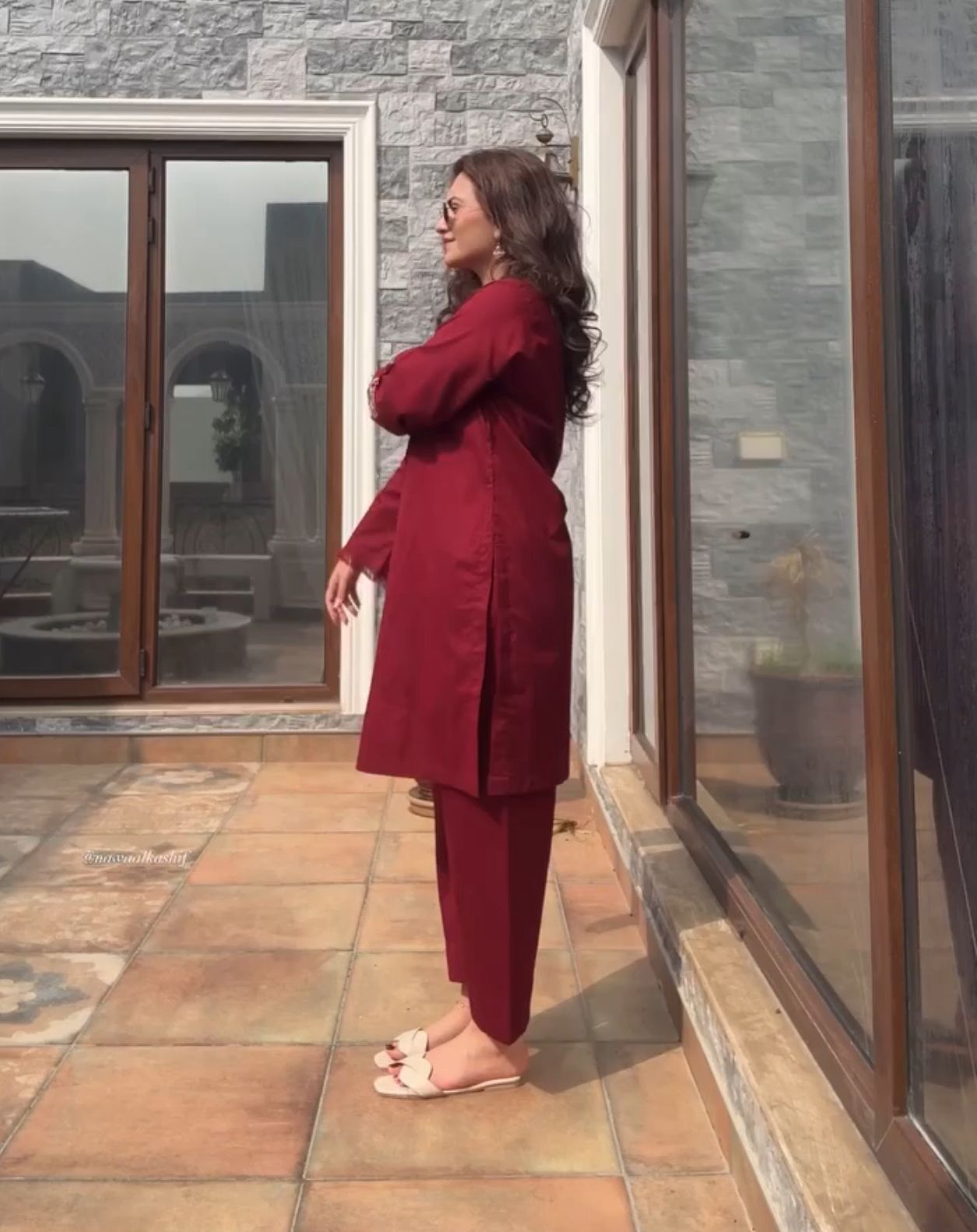 Elegant Maroon Embroidered Cotton Co-ord Set