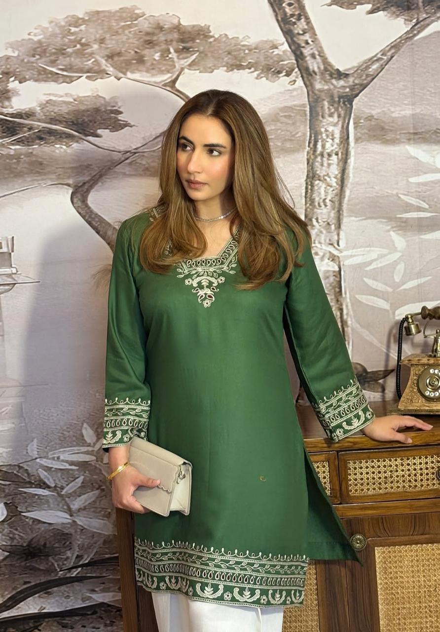 Elegant Forest Green Embroidered Co-ord Set with Salwar