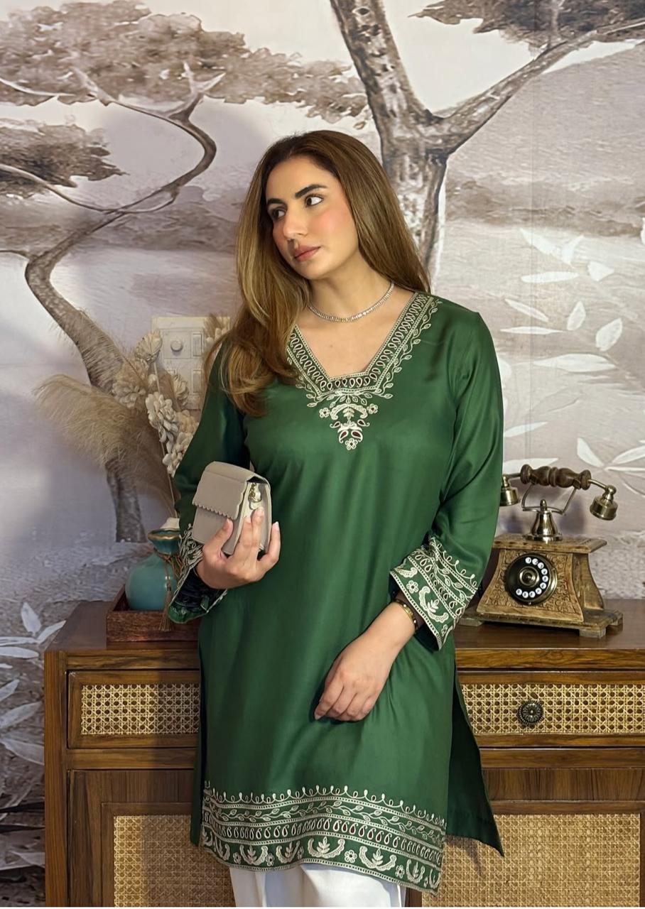 Elegant Forest Green Embroidered Co-ord Set with Salwar