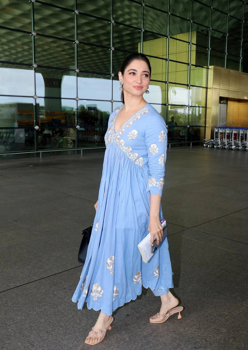 Mogra Silver Embroidery Light Blue Flared Kurta Set