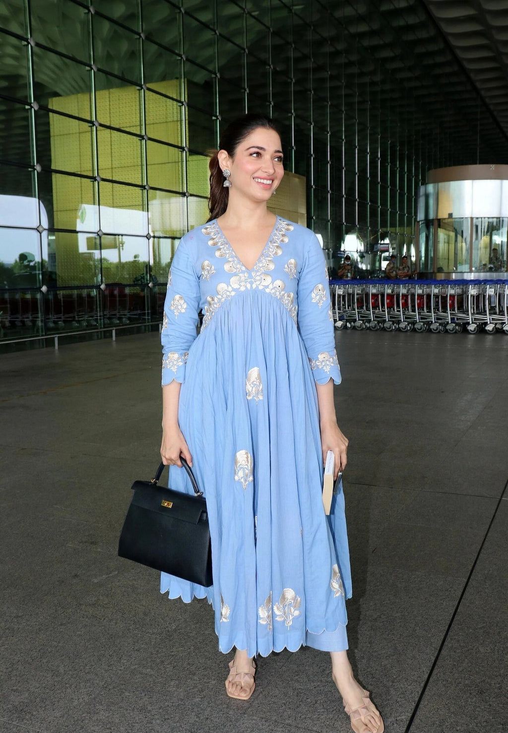 Mogra Silver Embroidery Light Blue Flared Kurta Set