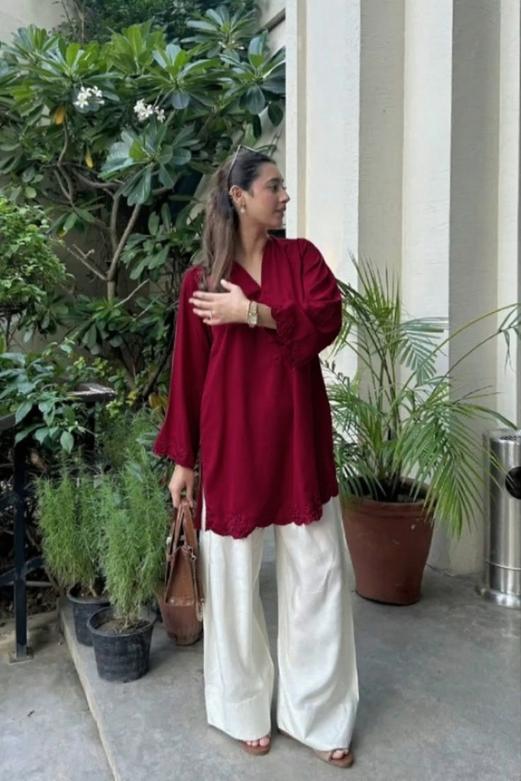 Maroon Bliss Kurta Set – Elegant Screen Printed Ethnic Wear