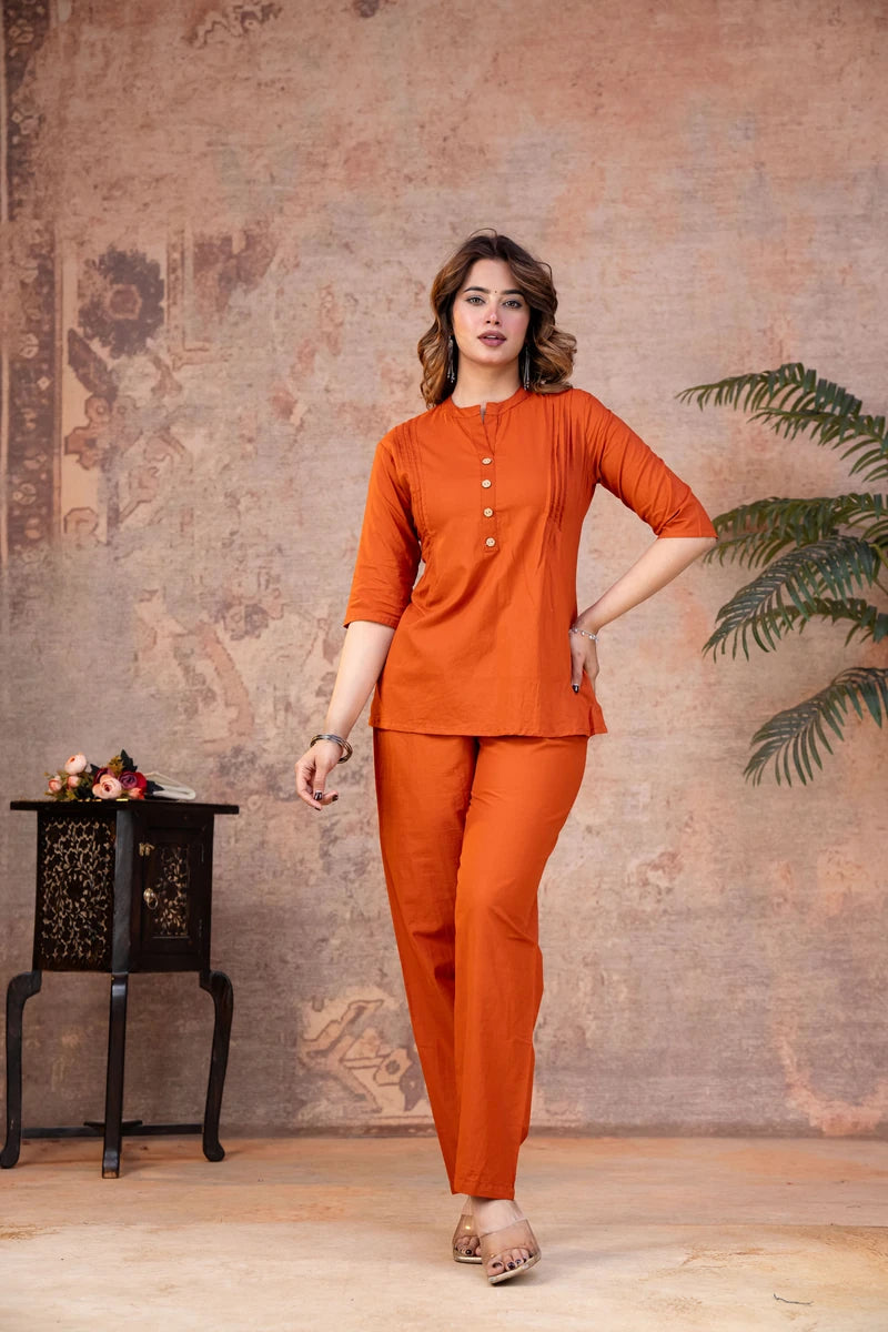 Vibrant Orange Cotton Pintex Co-ord Set
