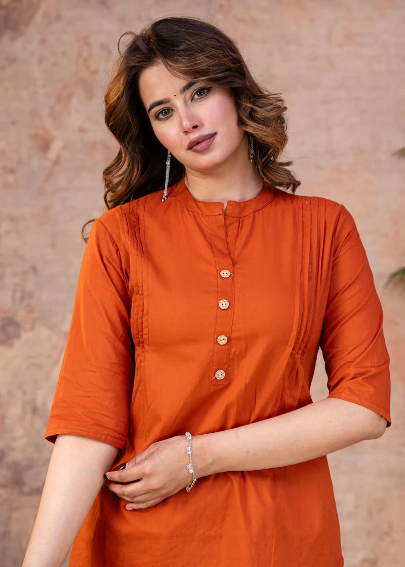 Vibrant Orange Cotton Pintex Co-ord Set