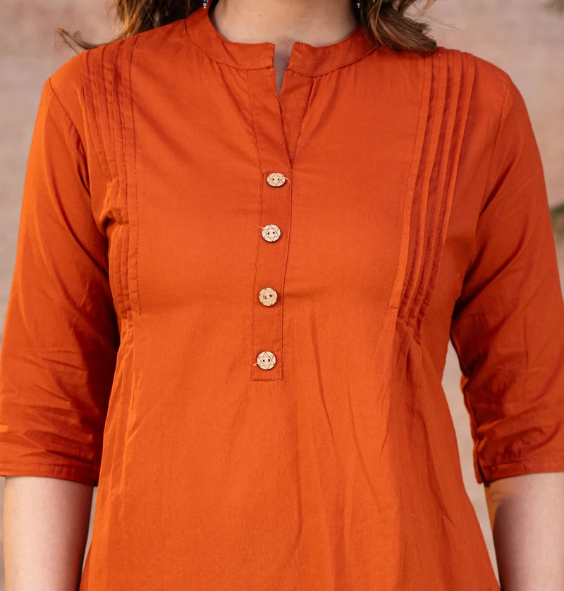 Vibrant Orange Cotton Pintex Co-ord Set