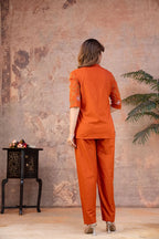 Rust Orange Cotton Embroidered Co-ord Set