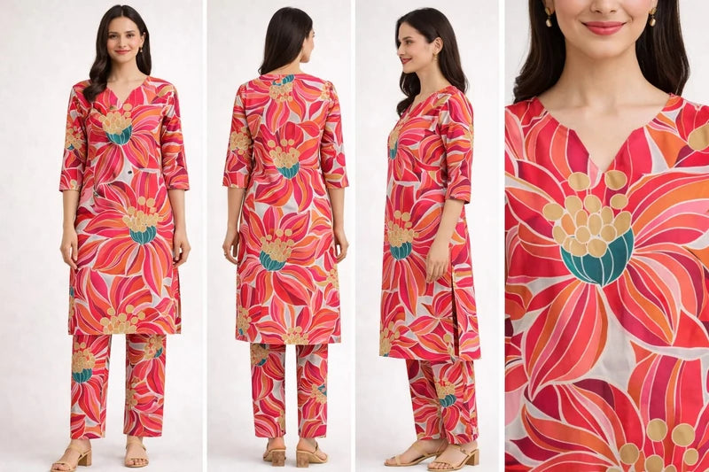 Vibrant Floral Print Polyester Co-ord Set