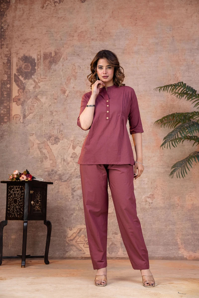 Dusty Rose Cotton Pintex Co-ord Set