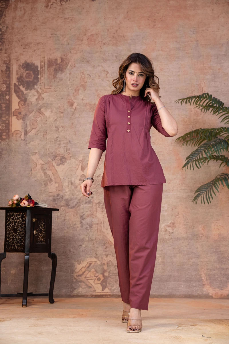 Dusty Rose Cotton Pintex Co-ord Set