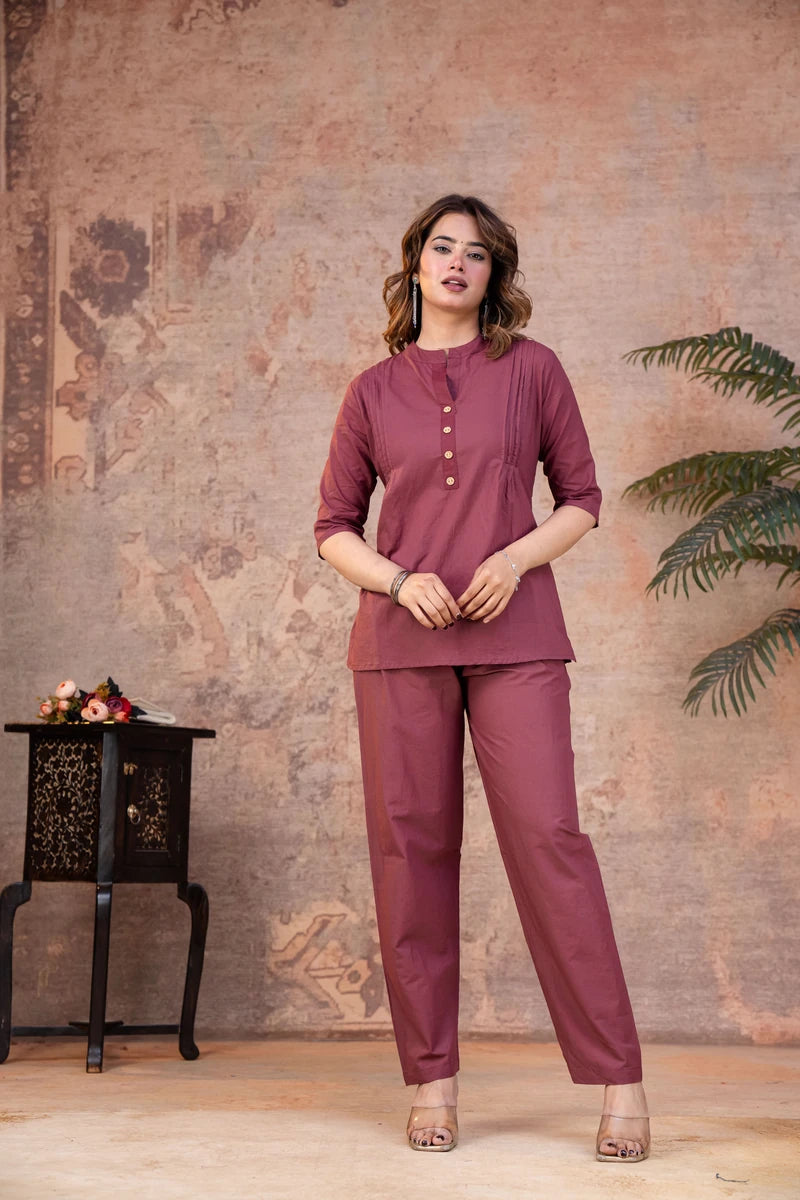Dusty Rose Cotton Pintex Co-ord Set