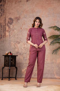 Mauve Cotton Pintuck Embroidered Co-ord Set