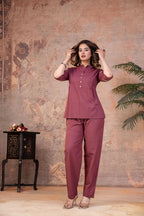Mauve Cotton Pintuck Embroidered Co-ord Set