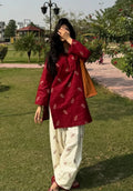 Premium Magenta Embroidered Kurta with Farsi Set
