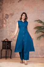 Teal Blue Sleeveless Cotton Co-ord Set
