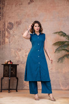 Teal Blue Sleeveless Cotton Co-ord Set