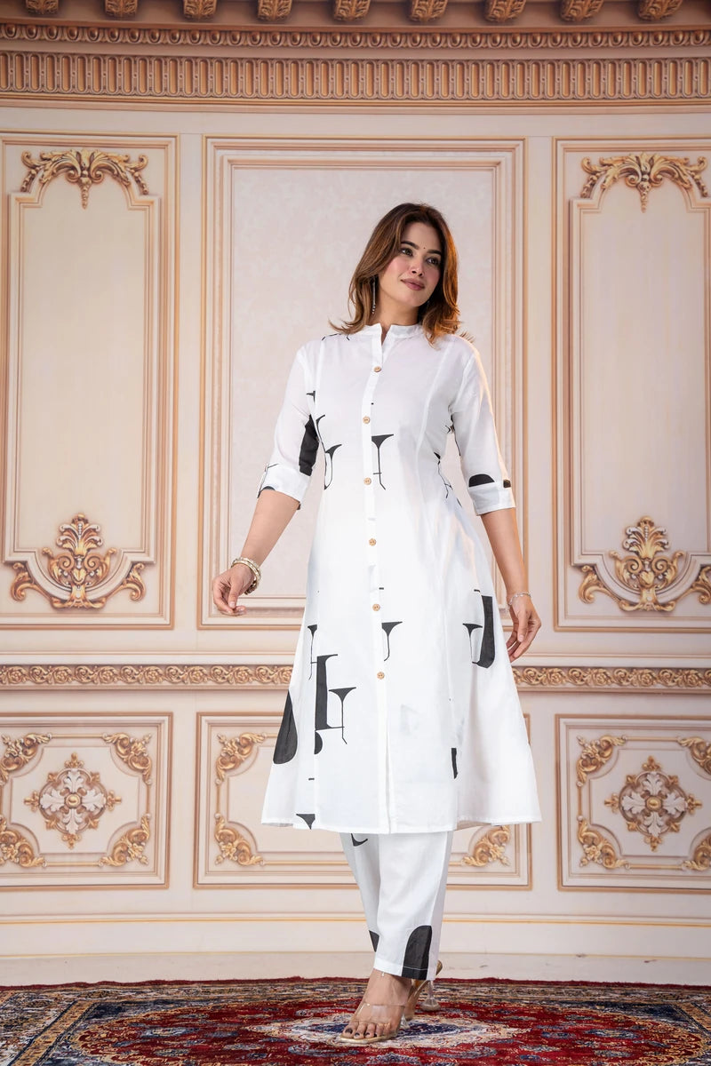 Abstract Monochrome Cotton Kurta Set