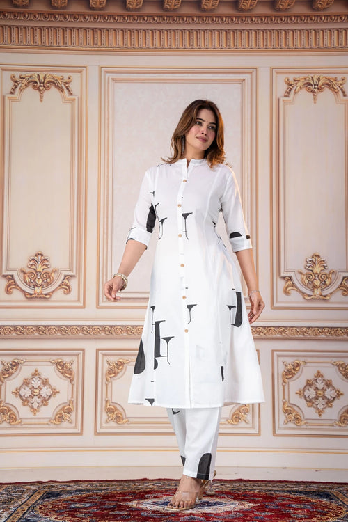 Abstract Monochrome Cotton Kurta Set