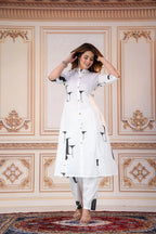 Abstract Monochrome Cotton Kurta Set