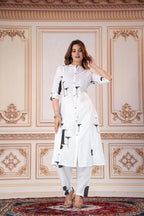 Abstract Monochrome Cotton Kurta Set