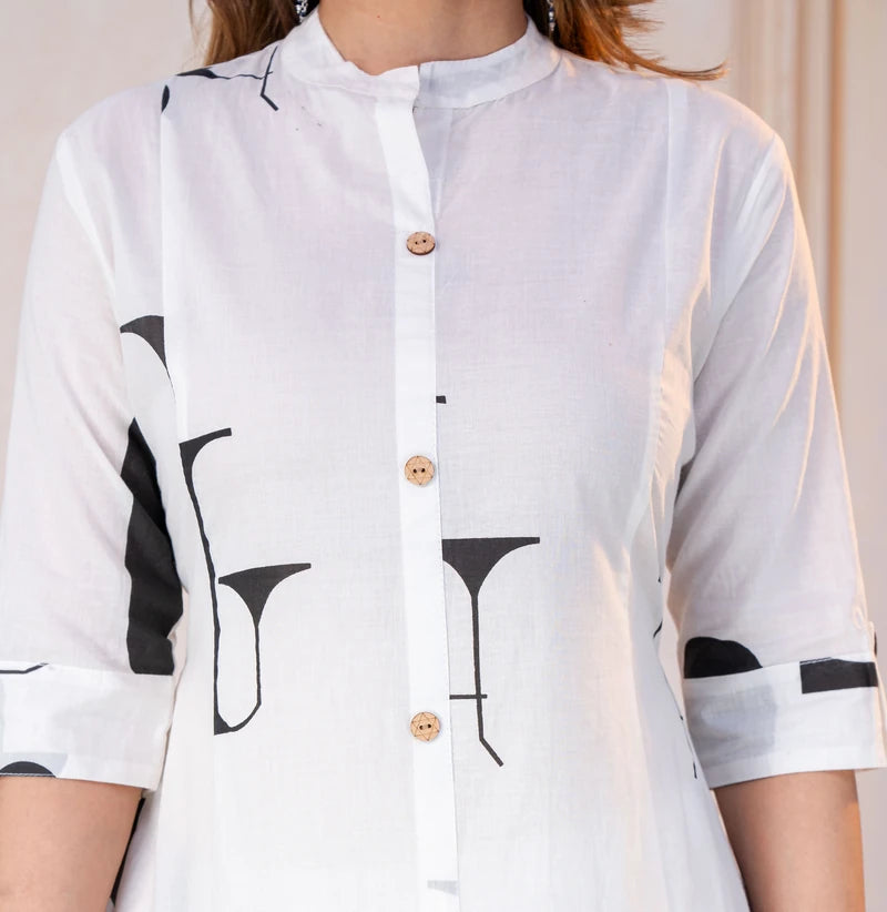 Abstract Monochrome Cotton Kurta Set